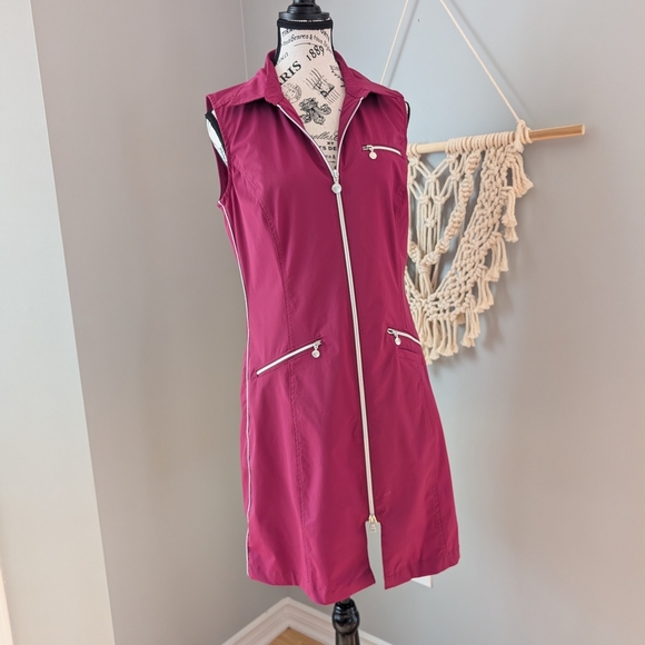 Daily Sports Fuchsia Zip-Front Mini Dress Golf Athletic Medium PGA Casual Sporty - Picture 2 of 13
